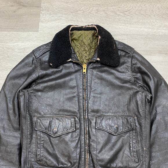 True Vintage 50s 60s Aviator Bomber Flight Jacket Talon Zipper Men's L - Picture 2 of 10